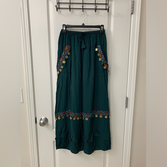 Teal / Petroleum Green Hobo Embroidered Wide Leg Pants - Picture 16 of 17